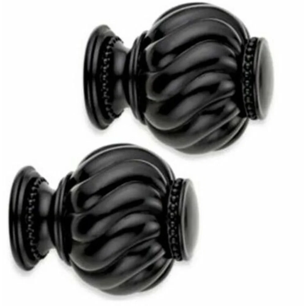 Cambria Premier Twist Ball Finials in Satin Black Metal Set of 2 Screw On